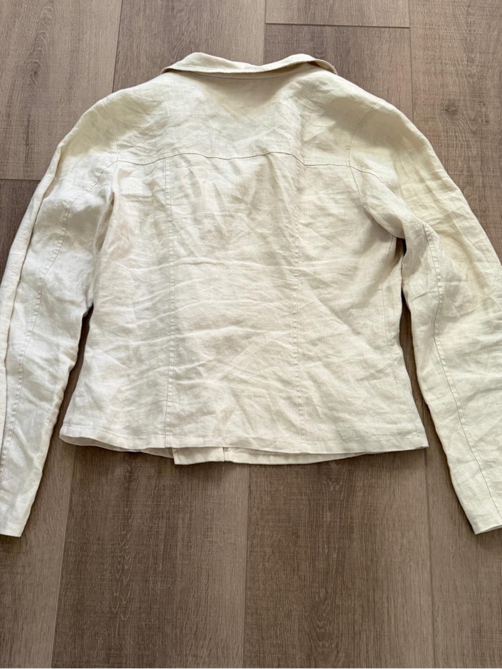 GUESS Womens 100% Linen Moto Biker Full Zip Beige Jacket Size L Gold Zip Utility - Picture 9 of 12